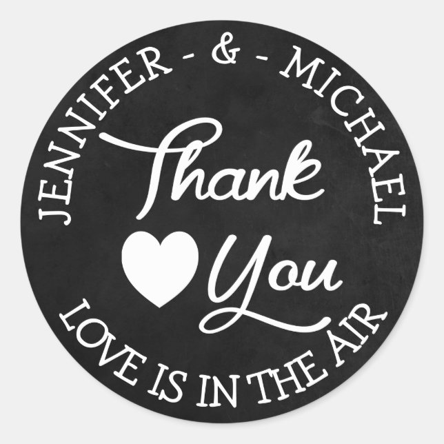 Sticker Rond Mariage personnalisé Merci noir (Devant)