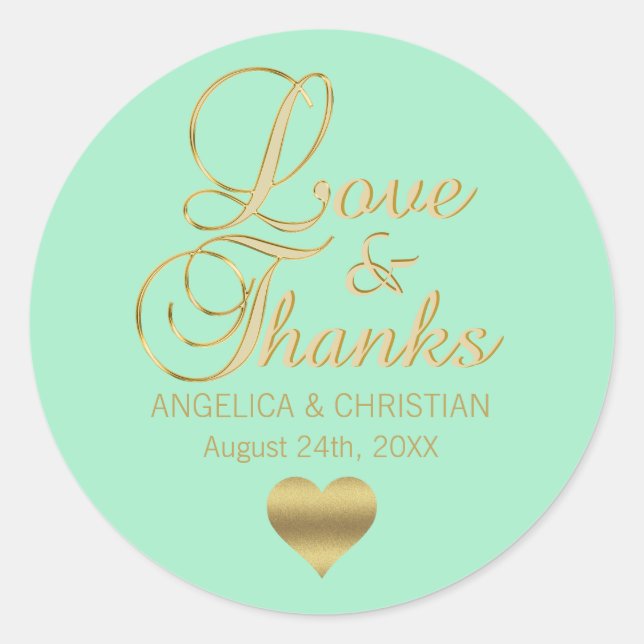 Sticker Rond Mariage personnalisé MINT Gold LOVE & THANES (Devant)
