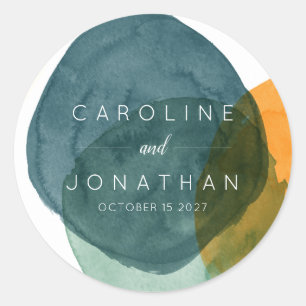 Sticker Rond Mariage personnalisé Moderne Elégant Aquarelle Ver