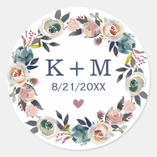 Sticker Rond Mariage personnalisé Monogram Merci cadeau invité