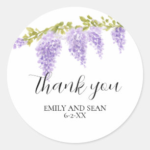 Sticker Rond Mariage personnalisé Nom Fleur de glycine violette