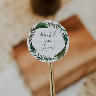 Sticker Rond Mariage personnalisé Palm Wreath