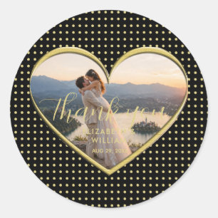 Sticker Rond Mariage personnalisé pois dorés et noirs