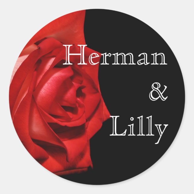 Sticker Rond Mariage personnalisé Rich Red Rose (Devant)