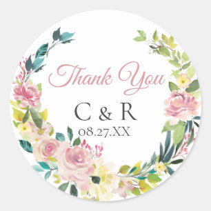 Sticker Rond Mariage personnalisé Rose Dusty