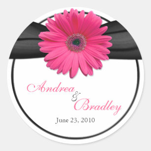 Sticker Rond Mariage personnalisé rose Gerbera Daisy noir
