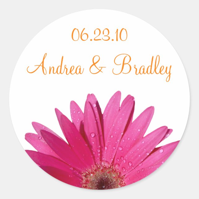 Sticker Rond Mariage personnalisé rose Gerbera Daisy Orange (Devant)