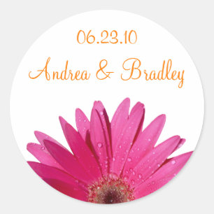 Sticker Rond Mariage personnalisé rose Gerbera Daisy Orange