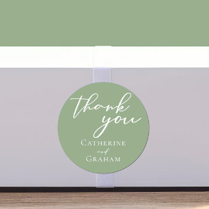 Sticker Rond Mariage personnalisé Sage Green White Script