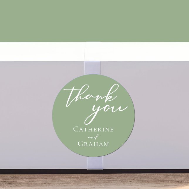 Sticker Rond Mariage personnalisé Sage Green White Script (Créateur téléchargé)