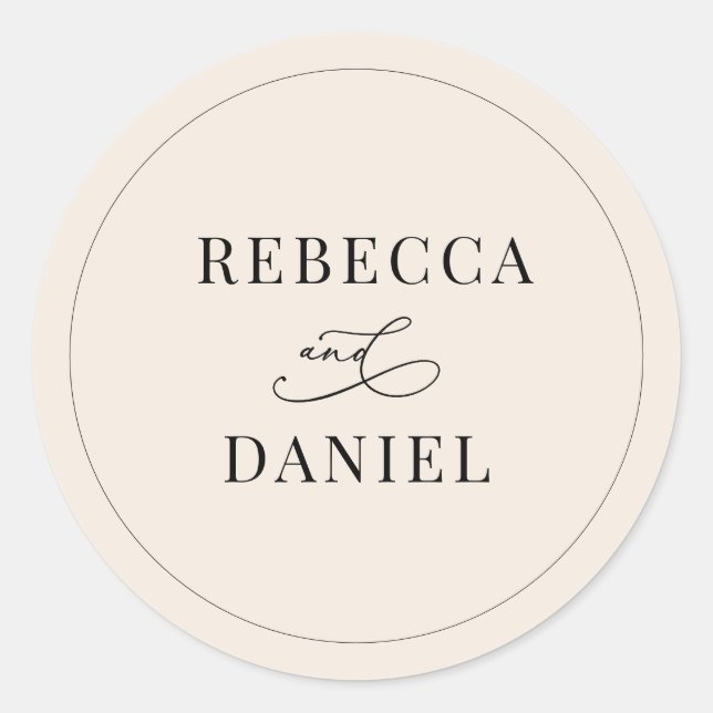Sticker Rond Mariage personnalisé simple Boho Neutral Blush (Devant)