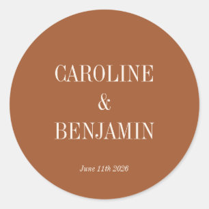 Sticker Rond Mariage personnalisé simple élégante en terre cuit