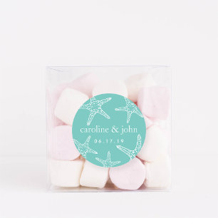 Sticker Rond Mariage personnalisé Turquoise & Grêle blanche