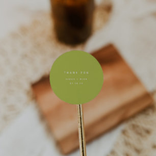 Sticker Rond Mariage personnalisé vert citron moderne "Merci"