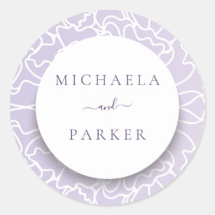 Sticker Rond Mariage personnalisé violet floral