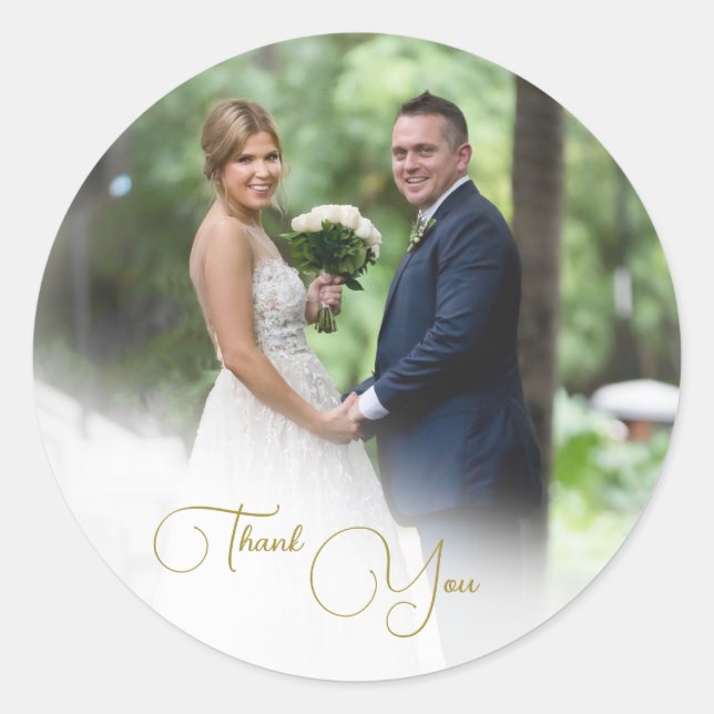 Sticker Rond Mariage Photo Merci simple (Devant)