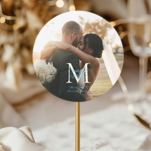 Sticker Rond Mariage photo Monogramme