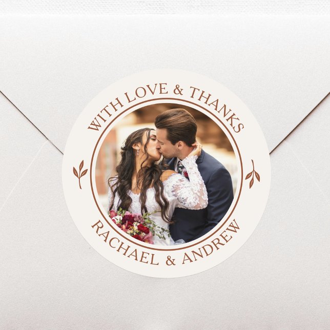 Sticker Rond Mariage photo personnalisé Merci en terre cuite cr (Créateur téléchargé)