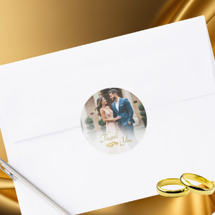 Sticker Rond Mariage Photo Simple Bagues Or Merci