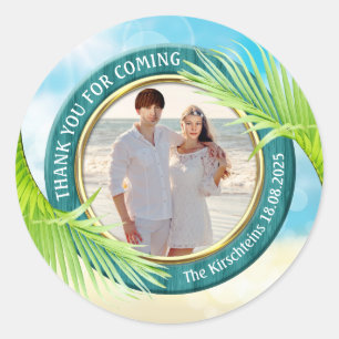 Sticker Rond Mariage plage Favoriser votre photo Palm Leaf Trop