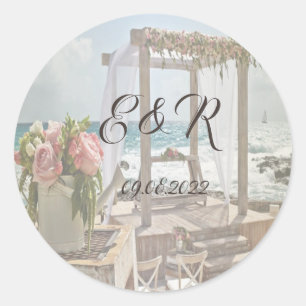 Sticker Rond Mariage plage Retro Arbor