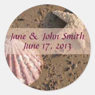 Sticker Rond Mariage plage Starfish et Sea Shell Seals