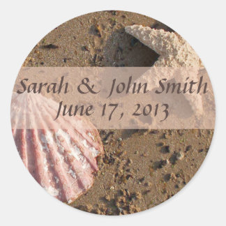 Sticker Rond Mariage plage Starfish et Sea Shell Seals2