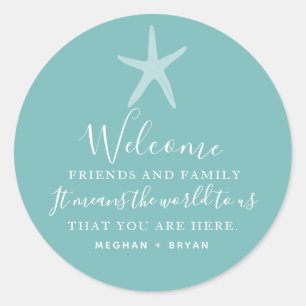 Sticker Rond Mariage plage Starfish Merci Mariage Faveur