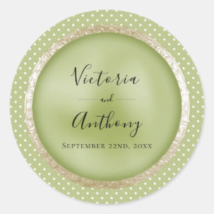 Sticker Rond Mariage Polkadot Vintage vert