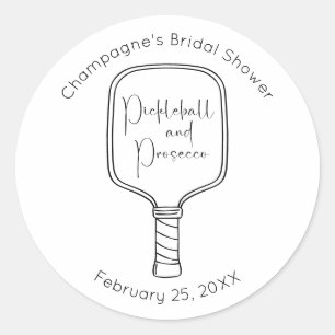 Sticker Rond Mariage Récent Script Pickleball & Prosecco Enterr