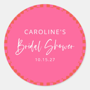 Sticker Rond Mariage Réception Rose Orange Chaud Damier Rétro