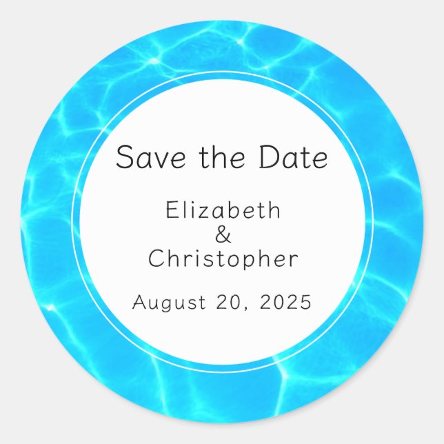 Sticker Rond Mariage Réflexions sur l'eau de la piscine bleu ch (Devant)