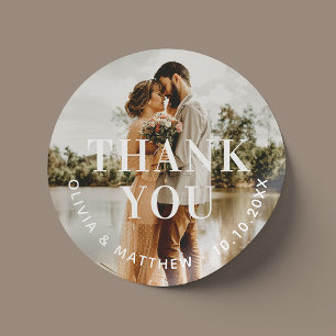 Sticker Rond Mariage Remerciements   Photo Élégante Neutre et P