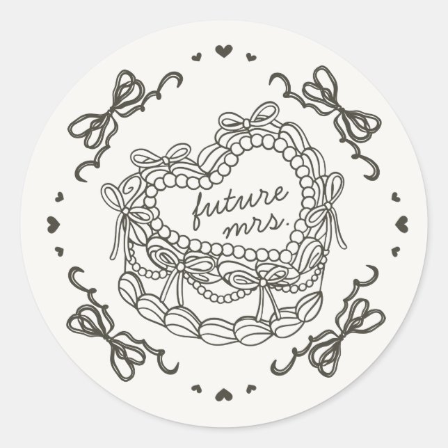 Sticker Rond Mariage rétro cœur coquette gâteau beige ruban (Devant)