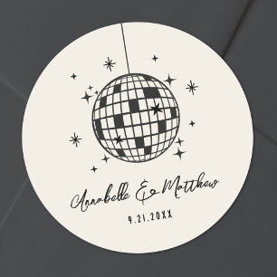 Sticker Rond Mariage Rétro Disco Dessiné à la Main