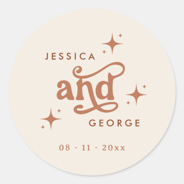 Sticker Rond Mariage rétro, Terracotta Boho (Devant)