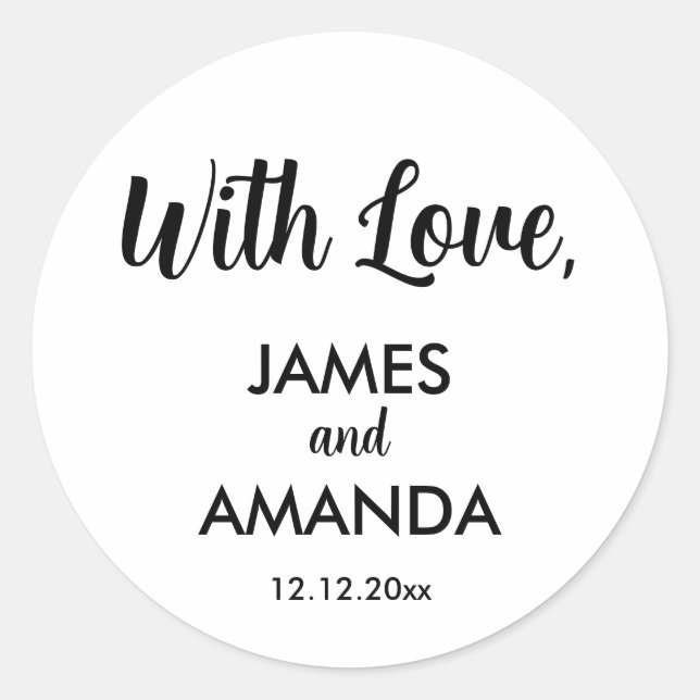 Sticker Rond Mariage romantique chic "Avec amour" Favoriser le  (Devant)
