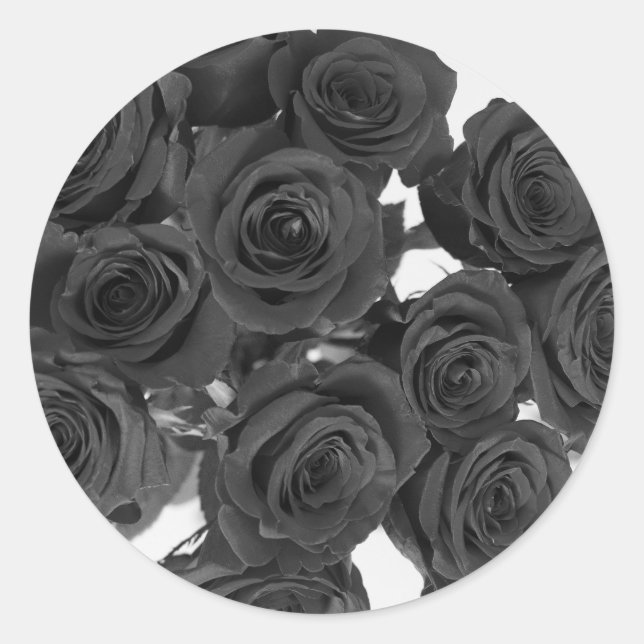 Sticker Rond Mariage Romantique Élégant aux Roses Noires (Devant)