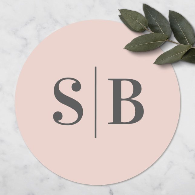 Sticker Rond Mariage rose clair monogramme simple (Créateur téléchargé)