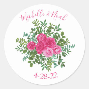 Sticker Rond Mariage rose clair Roses Floral moderne