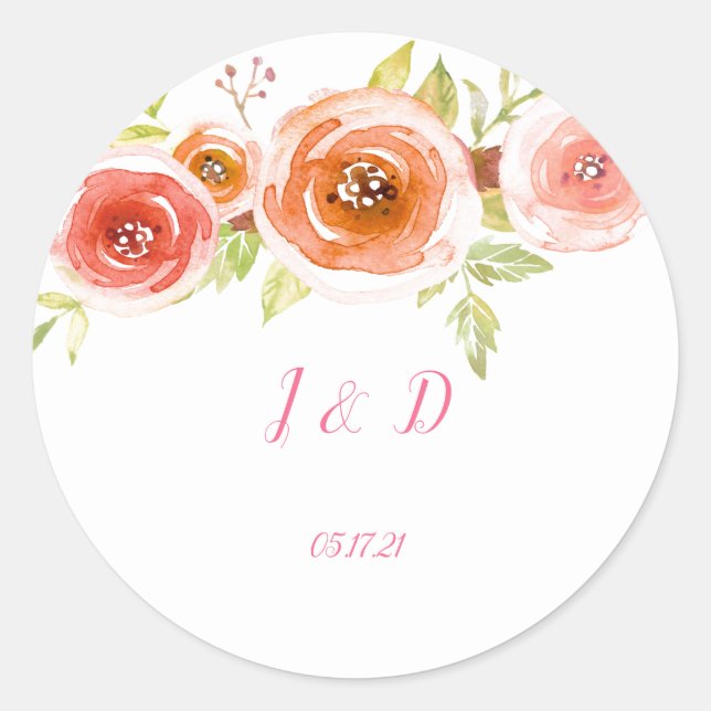 Sticker Rond Mariage rose d'aquarelle (Devant)