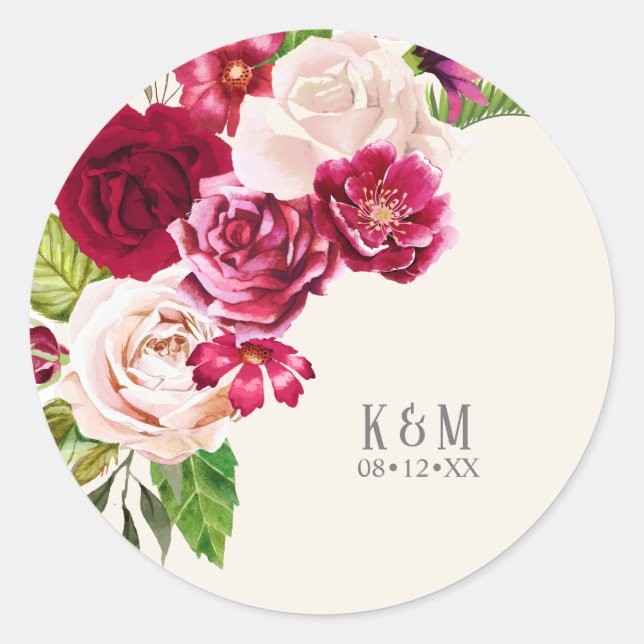 Sticker Rond Mariage rose de Bourgogne/Crème ID584 (Devant)