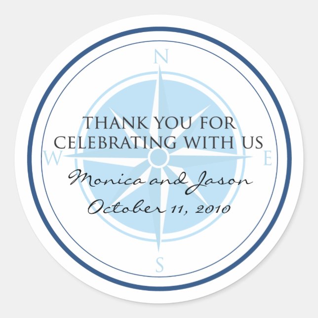 Sticker Rond Mariage Rose de boussole bleu (Devant)