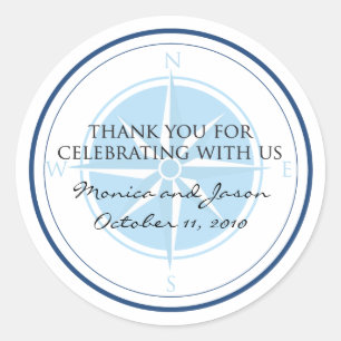 Sticker Rond Mariage Rose de boussole bleu