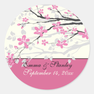 Sticker Rond Mariage rose de la branche Magnolia Enregistrer l'
