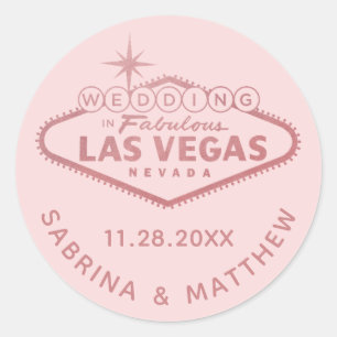 Sticker Rond Mariage Rose de Las Vegas Fête des mariées rose or