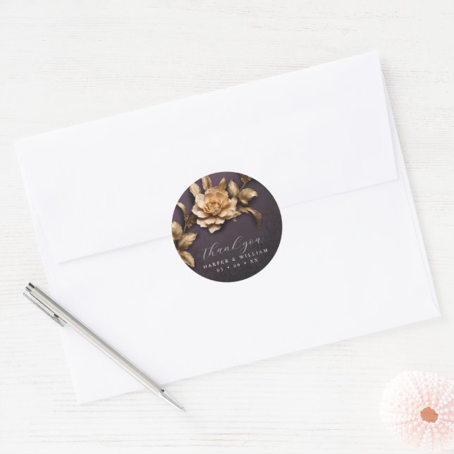 Sticker Rond Mariage rose d'or merci (Enveloppe)