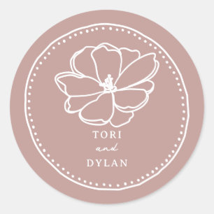Sticker Rond Mariage rose fleur