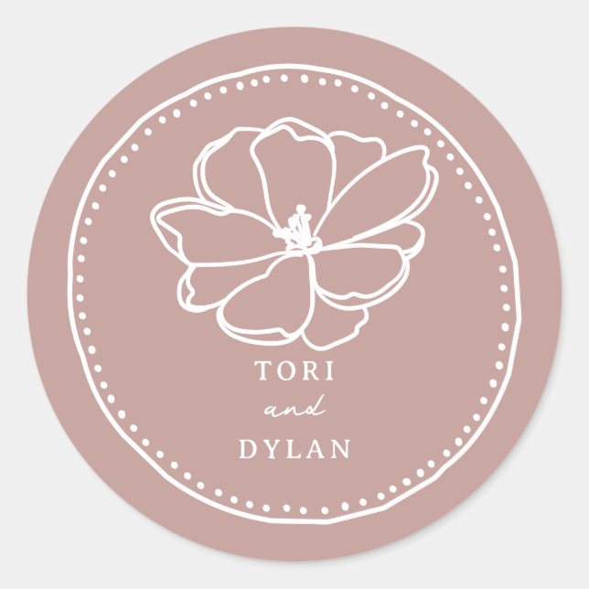 Sticker Rond Mariage rose fleur (Devant)