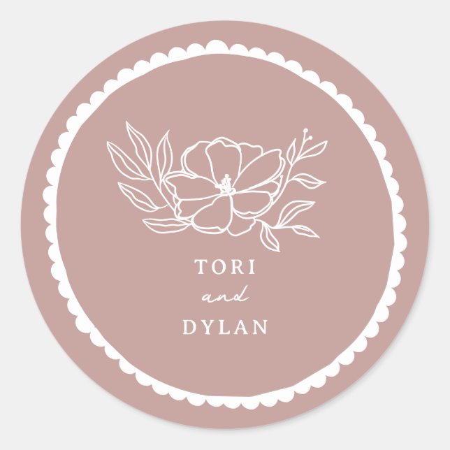 Sticker Rond Mariage rose floral (Devant)